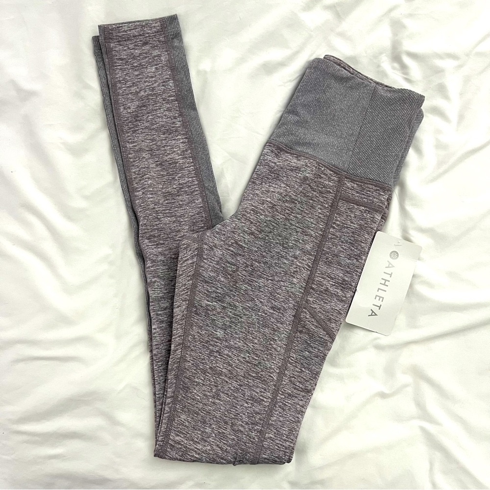 Athleta exhale stash pocket heel tights BNWT purple